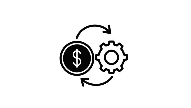 Vector illustration&nbsp;of icon of money exchange with gear, financial process and automation concept, simple black and white line art on a transparent background