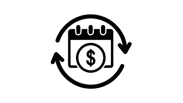 Vector illustration&nbsp;of recurring payment icon with calendar and dollar sign inside circular arrows, symbolizing subscription or automatic billing concept on a transparent background