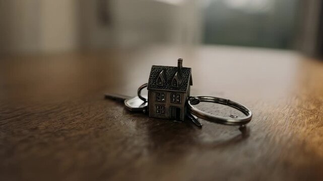 Padlock and Keys on Wooden Table.