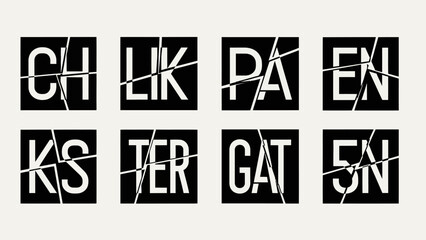 Abstract Shattered Text Blocks - Typographic Design Elements