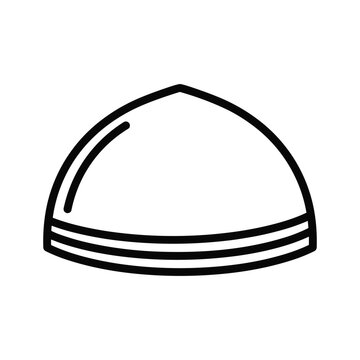 Simple black and white line drawing of a traditional Muslim cap, taqiyah or topi