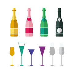 Champagne Bottles and Glasses Assortment, Celebration Drinks Collection