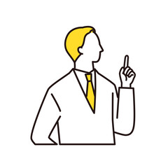 指差しをするスーツの男性ビジネスパーソン　線画イラスト