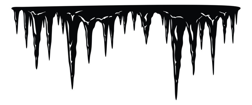 Line art illustration of a row of icicles depicting hanging frozen forms for winter decoration