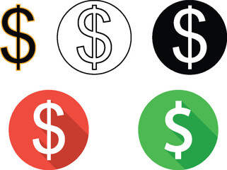 Fototapeta premium Dollar Currency Icon Set Money Symbols, Finance Coins, Flat Design and Long Shadow Buttons