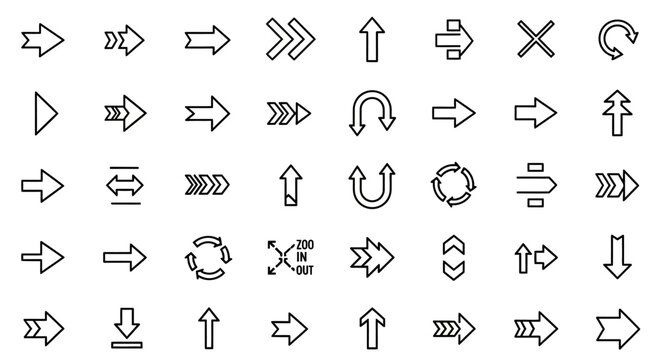 Collection of Arrow Icons: Directional Symbols, Navigation Cursors, and Pointer Graphics