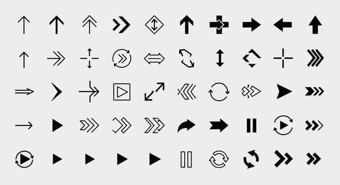 Collection of Diverse Arrow Icons and Symbols on Light Gray Background