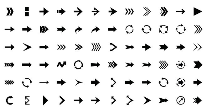 Collection of Diverse Arrow Icons and Symbols on White Background