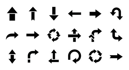 Collection of Black Arrows Icons Set, Directional Symbols, Navigation and Pointer Graphics
