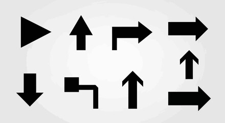 Collection of Black Arrows Showing Direction and Movement on a Light Background