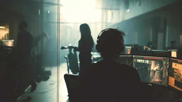 Medium shot of a photographer finetuning AIdriven color correction to enhance photo vibrancy with natural tones and balanced hues.