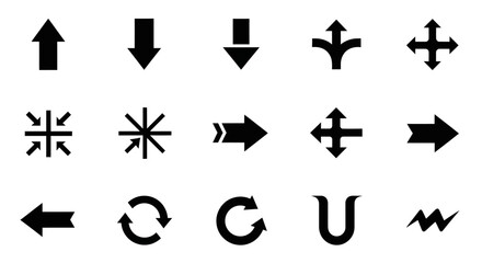 Collection of Black Arrows and Symbols on White Background