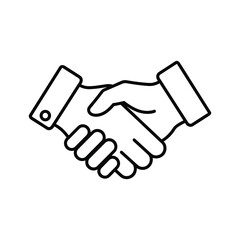 Handshake icon, simple black line drawing of two hands shaking