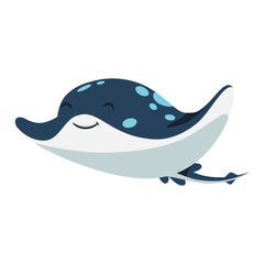 Smiling Cartoon Stingray Swimming Underwater
