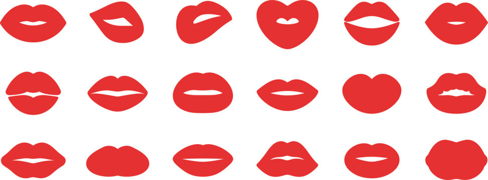 Red Lips Silhouettes In Various Shapes And Expressions illustration untitled
