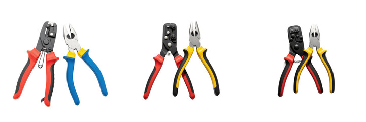 Obraz premium Set of Professional Electrical Tools - Wire Stripper and Pliers Isolated on White Background