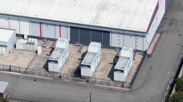 Aerial view of industrial warehouse and loading docks
