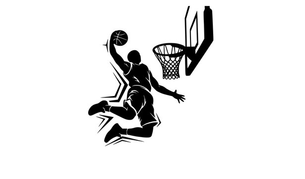 Minimal Flat Style Basketball Slam Dunk Silhouette Vector Icon Isolated on White Background