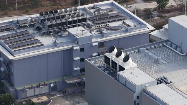 Industrial building rooftop hvac system aerial view