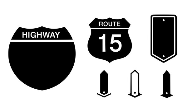 US highway route sign icons vector collection