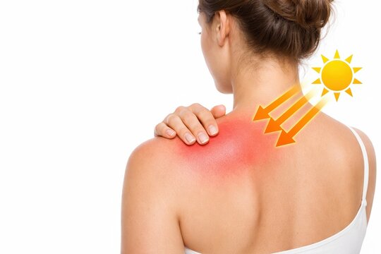 Sunburn's Radiance: A person, exhibiting a sunburnt shoulder, stands as a stark visual testament to the power of the sun. The radiant red patch vividly tells a tale of sun exposure.