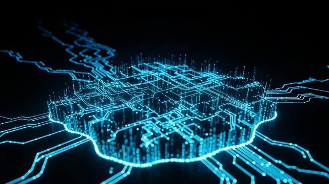 Glowing Circuit Board In Dark Space Computer Chip Is Illuminated Against Black Backdrop Showcasing Technological Advancement Digital Infrastructure For Articles On Tech Innovations F