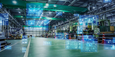 製造工場とデジタルテクノロジーのコンセプト