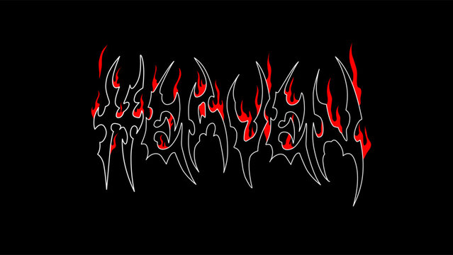Heaven typography vector in symmetrical shapes dark metal font style for streetwear, t-shirt print apparel, sticker, poster, band name logo and more
