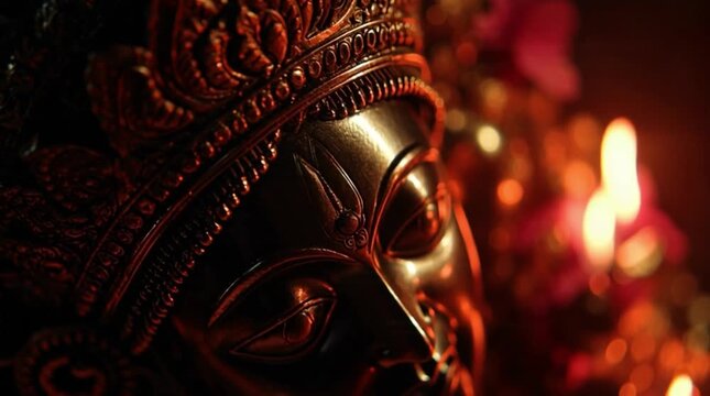 Ornate Lord Shiva Wallpaper Hindu God Statue Warm Lighting Bokeh