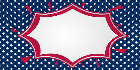 Comic Style Explosion Background with American Flag. Design with empty space for text.