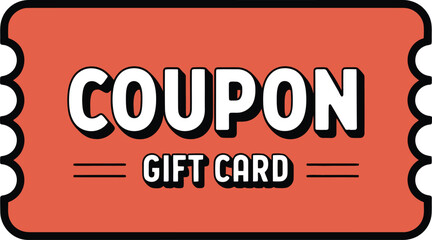 Red coupon or gift card with a coupon gift card text on a transparent background