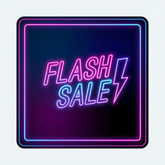 Obraz premium Vibrant Neon Flash Sale Sign with Lightning Bolt.