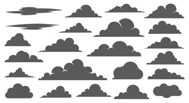 Collection of Diverse Cloud Silhouettes on White Background