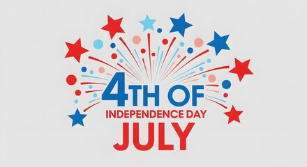 Fototapeta premium Vibrant 4th of july celebration graphic with fireworks and stars on light gray background
