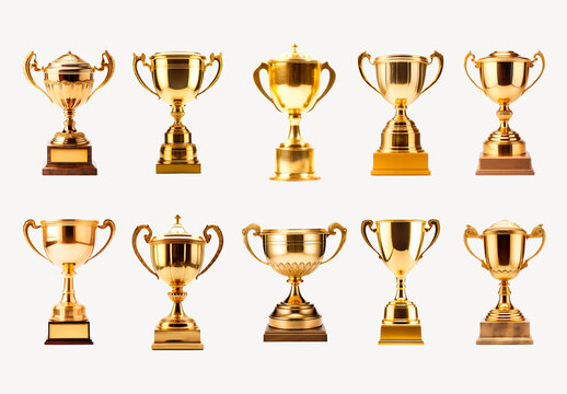 Golden Trophies Showcase Achievement Element Design Collection