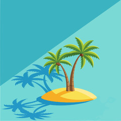 Fototapeta premium Two Palm Trees on a Small Tropical Island.