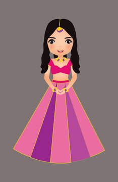 Indian Wedding Haldi Bride in Pink theme lehnga choli vector illustration for invite 