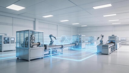 Modern factory automation with robotic arms