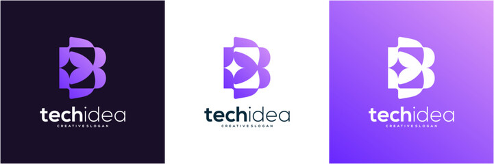 Modern Letter B tech with star logo template. Abstract initial vector icon purple gradient. © semoro