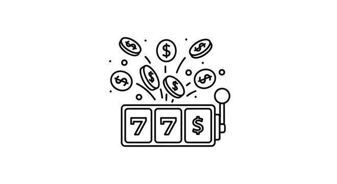 Slot Machine Jackpot Win: Lucky 7s and Falling Coins Icon
