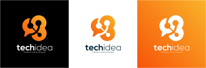 Modern Letter B tech with Brain and Speech Bubble Logo Template. Abstract vector icon orange gradient. © semoro