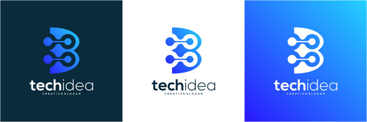 Modern Letter B Tech Logo Design Template. Abstract Network Node Connection Concept. Vector icon blue gradient. © semoro