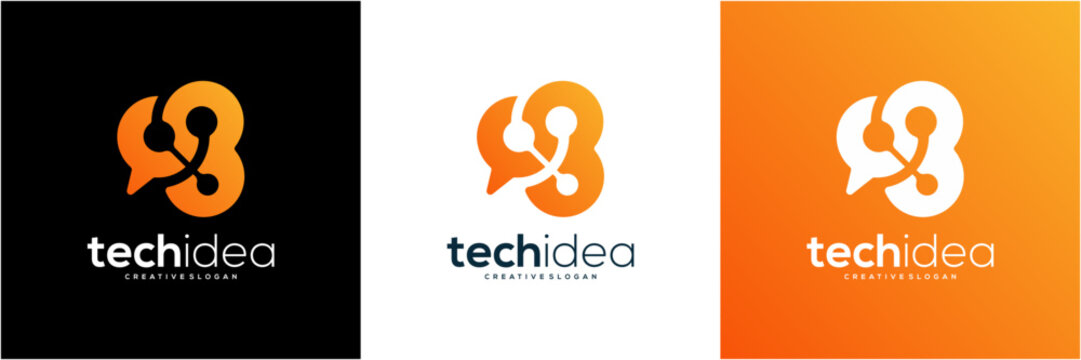 Modern Letter B tech with Brain and Speech Bubble Logo Template. Abstract vector icon orange gradient.