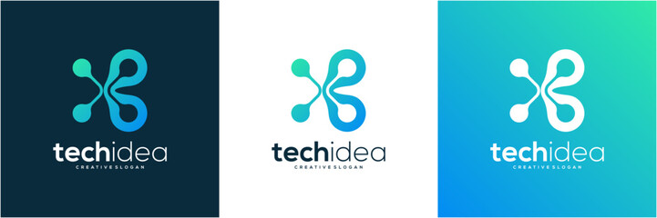 Modern letter X or B initial tech with network connection logo template. Abstract vector icon gradient.  © semoro
