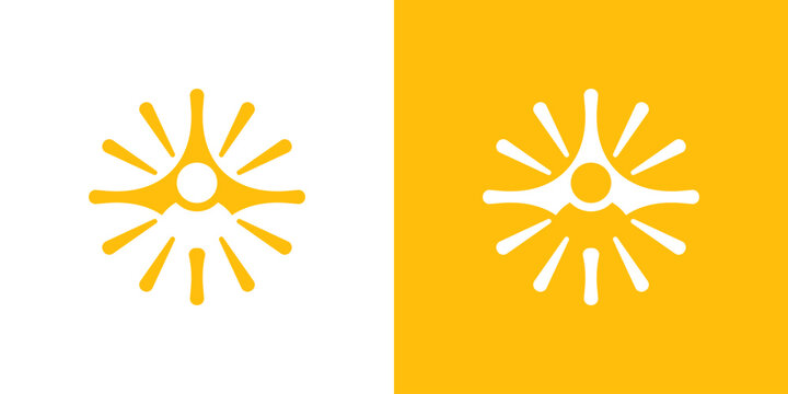 Dual meaning logo combining spark and people elements, symbolizing inspiration, innovation, human potential, creativity, and dynamic collaborative energy.