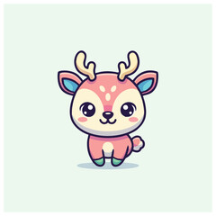 Fototapeta premium Adorable cartoon deer with antlers standing on hind legs in a minimalist setting w83.svg