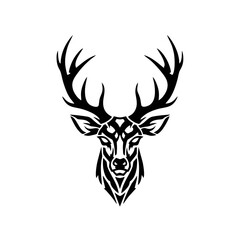 Geometric Deer Head Illustration Featuring Antlers and Abstract Design Elements