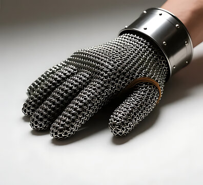 Protective chainmail butcher glove, detailed metal mesh texture