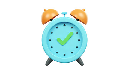 3D Blue Alarm Clock with Green Checkmark
