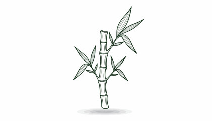 Fototapeta premium Minimalist Bamboo Branch Sketch - Elegant Green Line Art on White Background